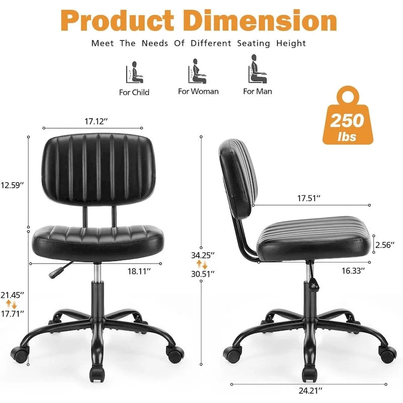 Petite chaise de bureau, Chaise de maquillage pivotante et roulante en cuir PU, mignonne et confortable, sans accoudoirs, pour adulte et étudiant