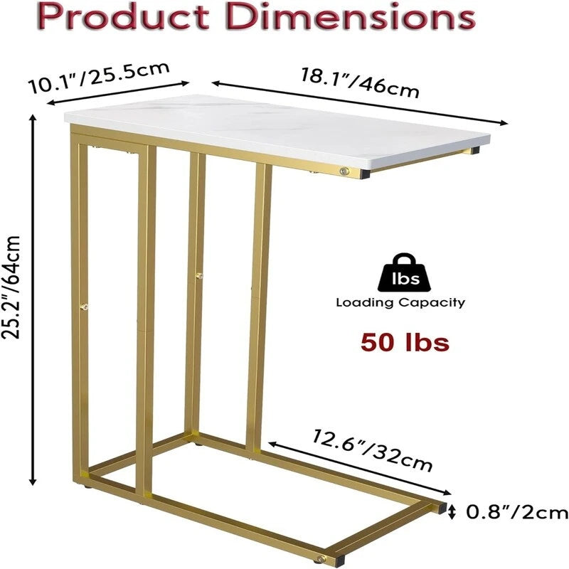 Petite table d'appoint en forme de C - 25,4 P x 46 L x 63,5 H cm