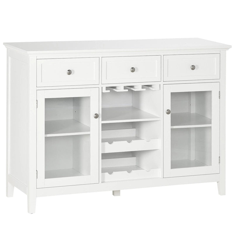 Meuble de Bar à Café avec 3 Tiroirs, Rangement pour 6 Bouteilles de Vin, Porte-Verres, Porte Vitrée, Buffet, Meuble à Vin