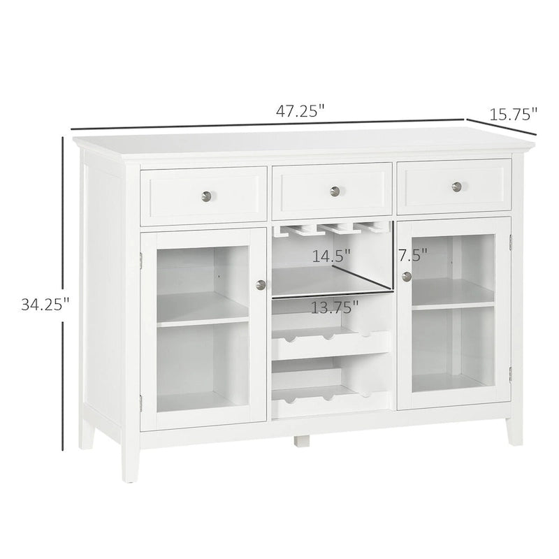 Meuble de Bar à Café avec 3 Tiroirs, Rangement pour 6 Bouteilles de Vin, Porte-Verres, Porte Vitrée, Buffet, Meuble à Vin