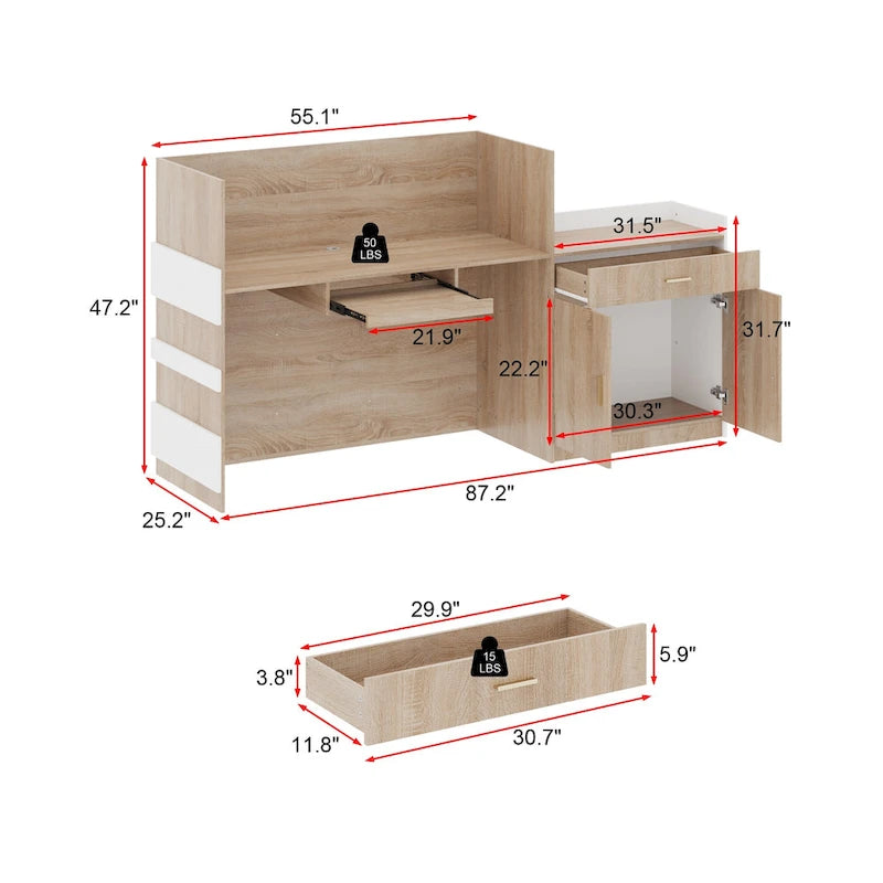Bureau de réception de bureau contemporain avec tiroir clavier