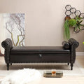 Banc de rangement ottoman en cuir 63 avec 1 oreiller, charnière de sécurité et boutons touffetés cloutés