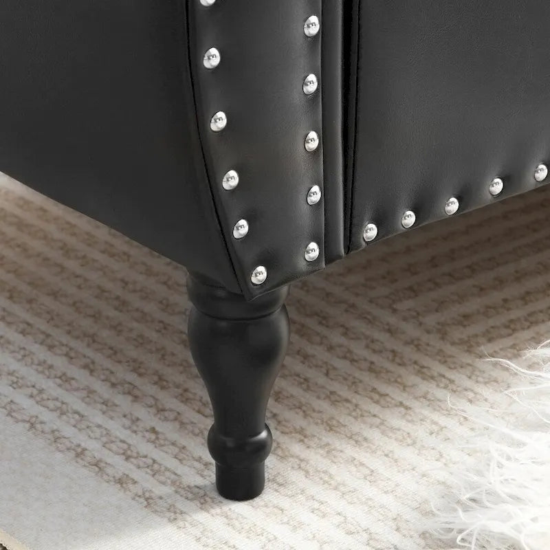 Banc de rangement ottoman en cuir 63 avec 1 oreiller, charnière de sécurité et boutons touffetés cloutés