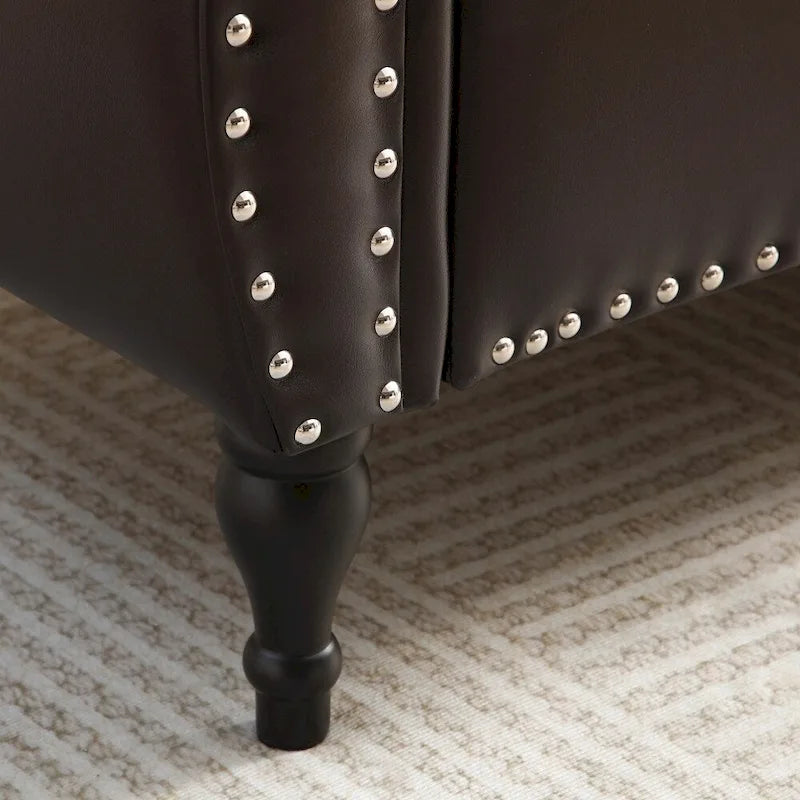 Banc de rangement ottoman en cuir 63 avec 1 oreiller, charnière de sécurité et boutons touffetés cloutés