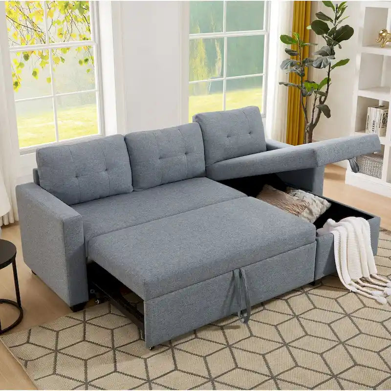 L-shaped convertible sofa bed with 3 movable comfortable back cushions