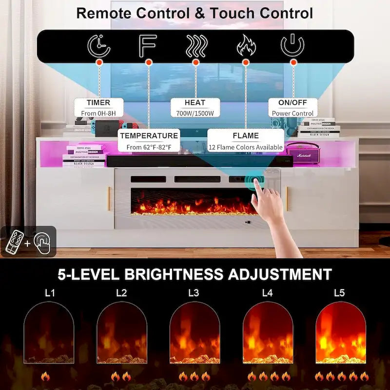 Meuble TV cheminée 70 po avec foyer électrique de 36 po