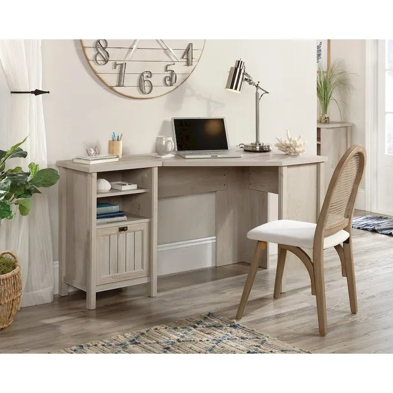 Bureau d'angle avec tiroir classeur - Châtaignier laqué blanc