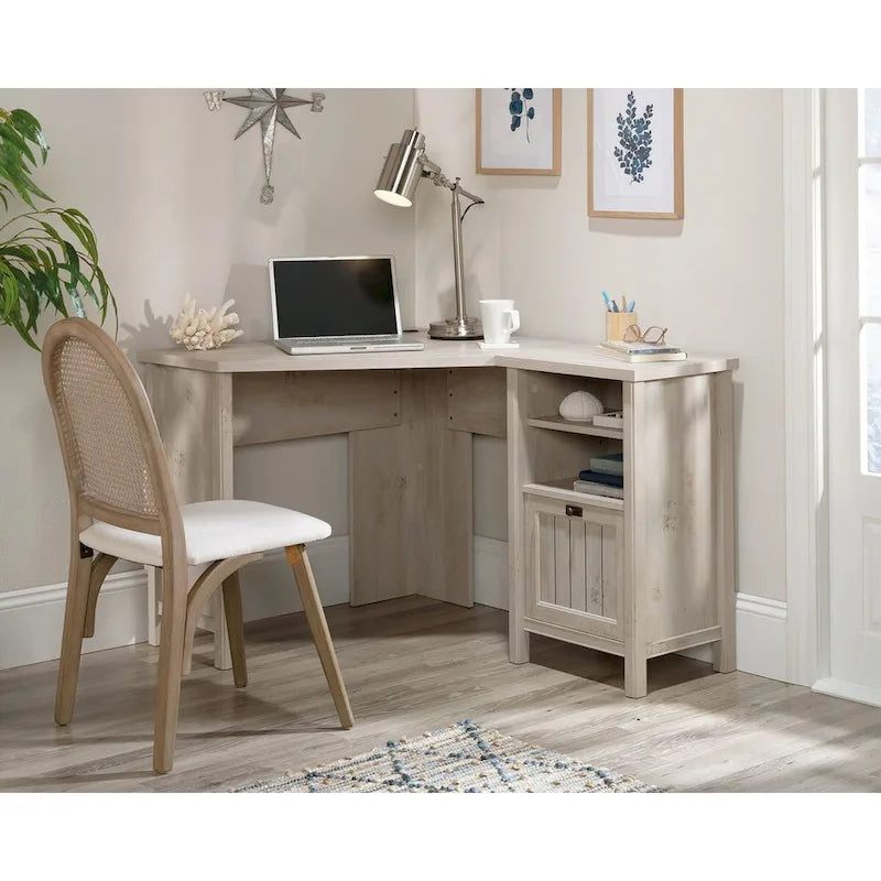 Bureau d'angle avec tiroir classeur - Châtaignier laqué blanc