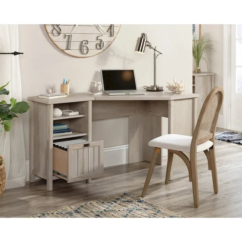 Bureau d'angle avec tiroir classeur - Châtaignier laqué blanc