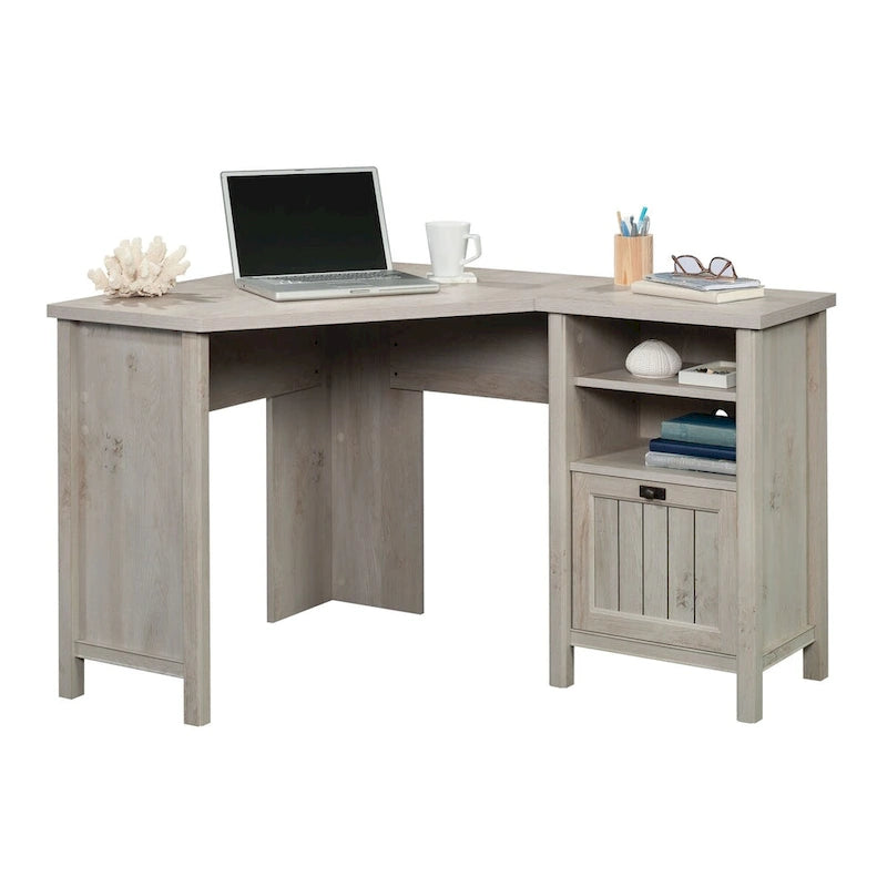 Bureau d'angle avec tiroir classeur - Châtaignier laqué blanc