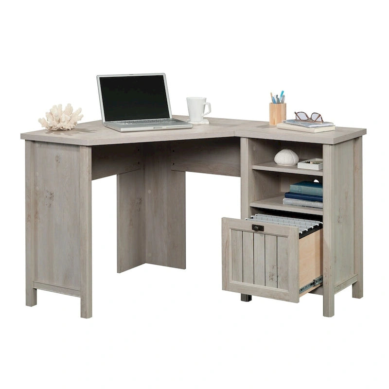 Bureau d'angle avec tiroir classeur - Châtaignier laqué blanc