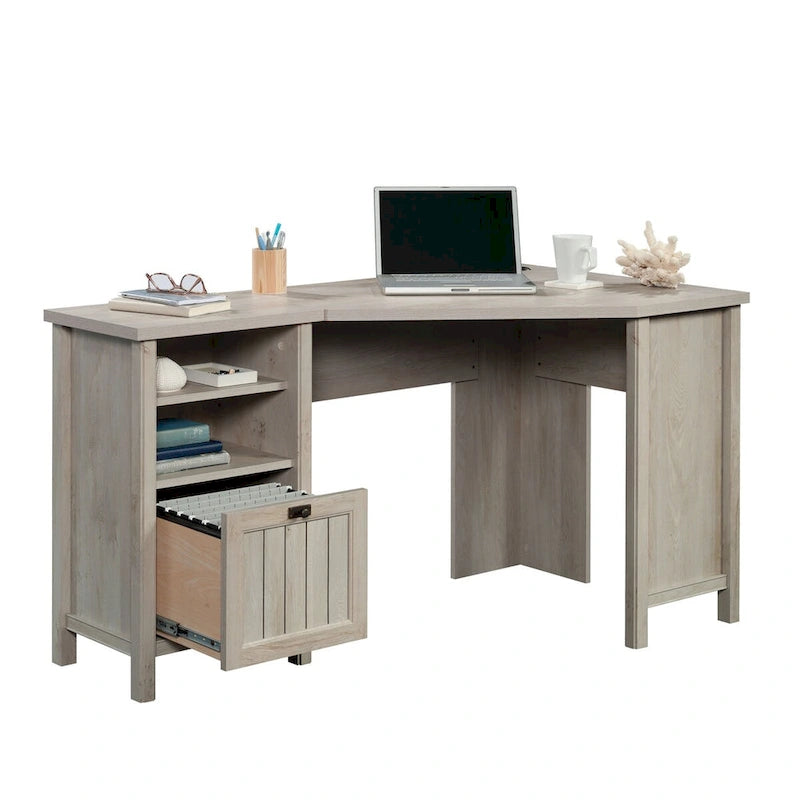 Bureau d'angle avec tiroir classeur - Châtaignier laqué blanc
