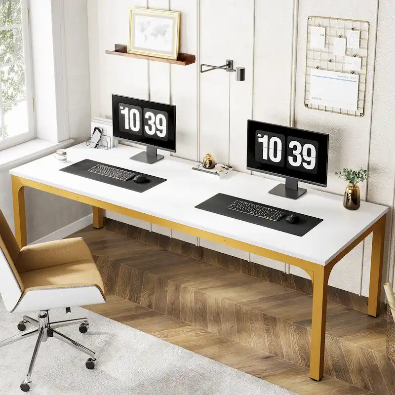 Bureau informatique de 199,9 cm avec pieds en métal, très long bureau de 2 personnes pour le bureau à domicile
