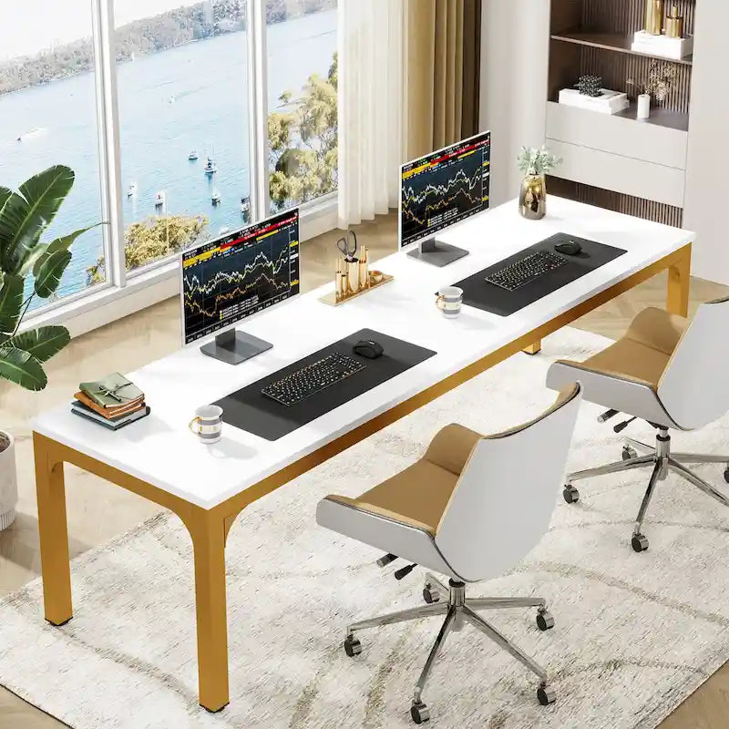 Bureau informatique de 199,9 cm avec pieds en métal, très long bureau de 2 personnes pour le bureau à domicile