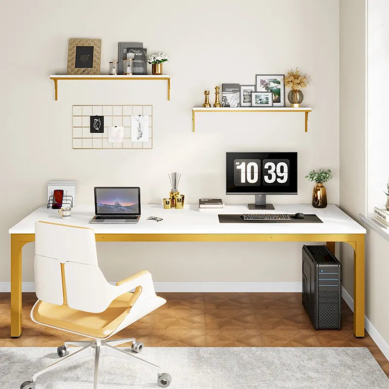 Bureau informatique de 199,9 cm avec pieds en métal, très long bureau de 2 personnes pour le bureau à domicile
