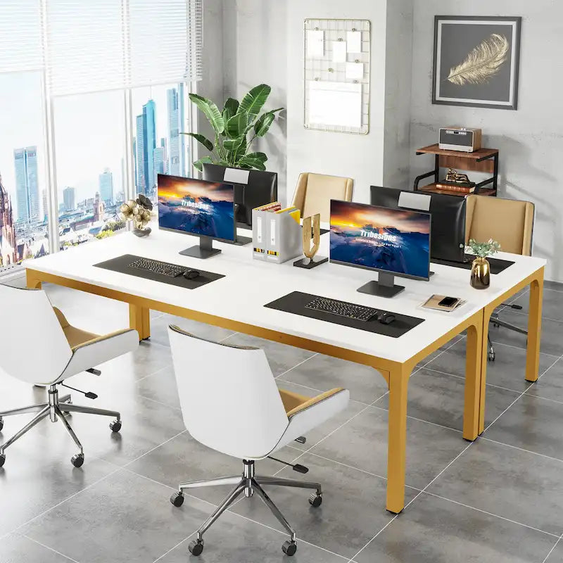 Bureau informatique de 199,9 cm avec pieds en métal, très long bureau de 2 personnes pour le bureau à domicile