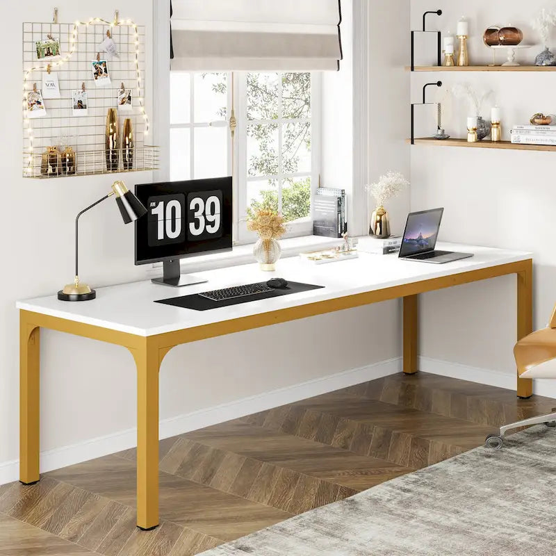 Bureau informatique de 199,9 cm avec pieds en métal, très long bureau de 2 personnes pour le bureau à domicile