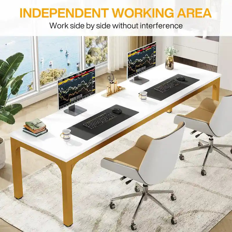 Bureau informatique de 199,9 cm avec pieds en métal, très long bureau de 2 personnes pour le bureau à domicile