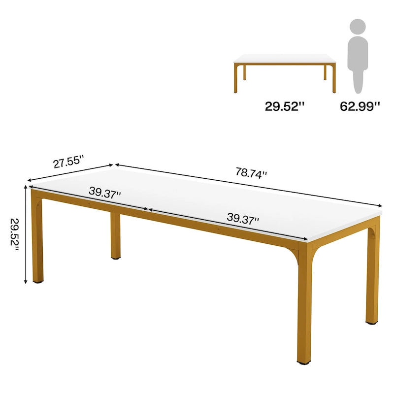 Bureau informatique de 199,9 cm avec pieds en métal, très long bureau de 2 personnes pour le bureau à domicile
