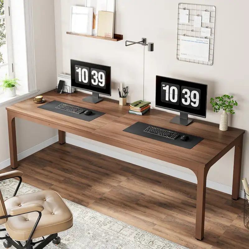 Bureau informatique de 199,9 cm avec pieds en métal, très long bureau de 2 personnes pour le bureau à domicile