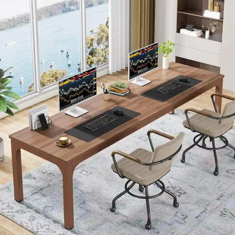 Bureau informatique de 199,9 cm avec pieds en métal, très long bureau de 2 personnes pour le bureau à domicile