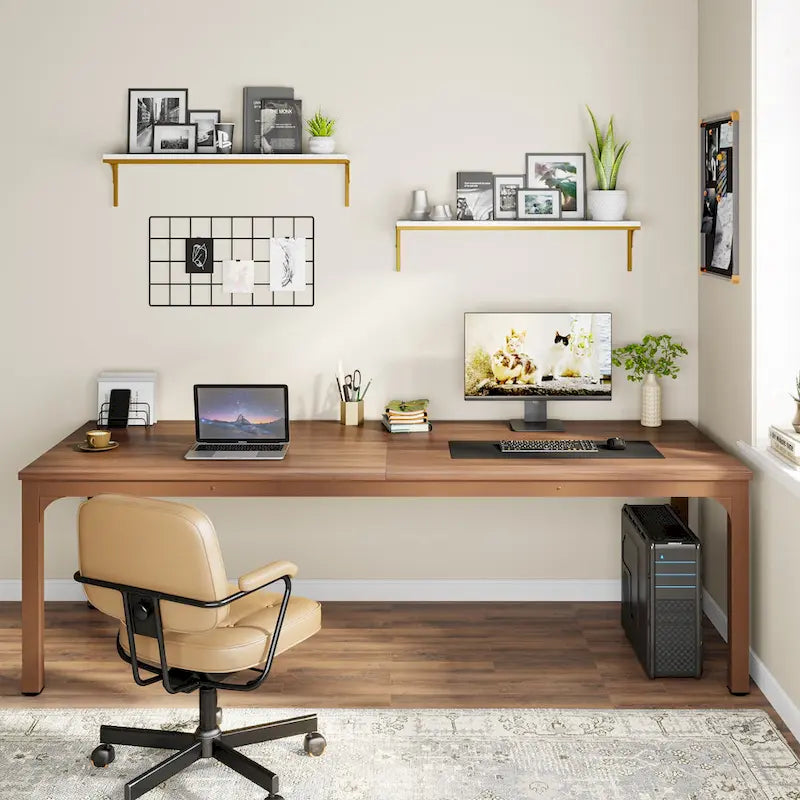 Bureau informatique de 199,9 cm avec pieds en métal, très long bureau de 2 personnes pour le bureau à domicile