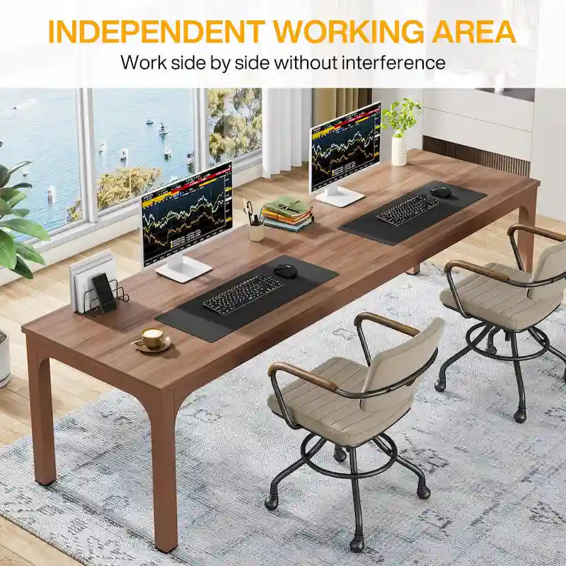 Bureau informatique de 199,9 cm avec pieds en métal, très long bureau de 2 personnes pour le bureau à domicile
