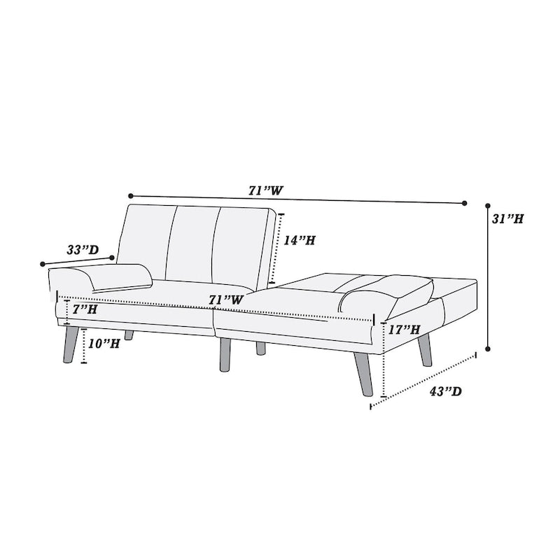 Canapé d'angle 3 places en tissu mélangé de polyester avec pieds en bois massif et méridienne réglable