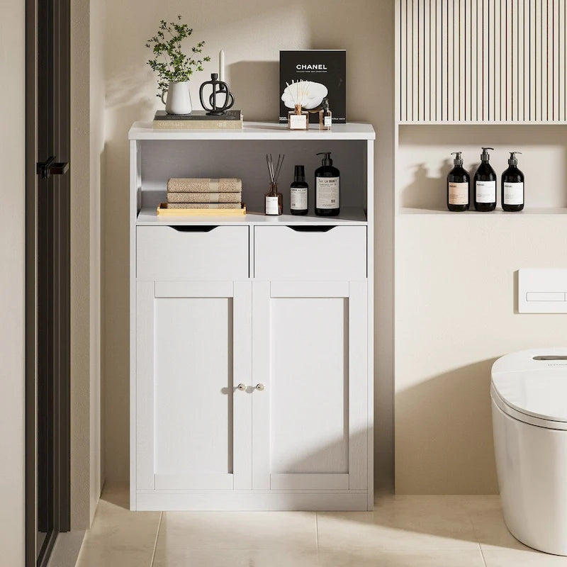 Meuble de rangement de salle de bain autoportant avec 2 tiroirs et armoire de rangement