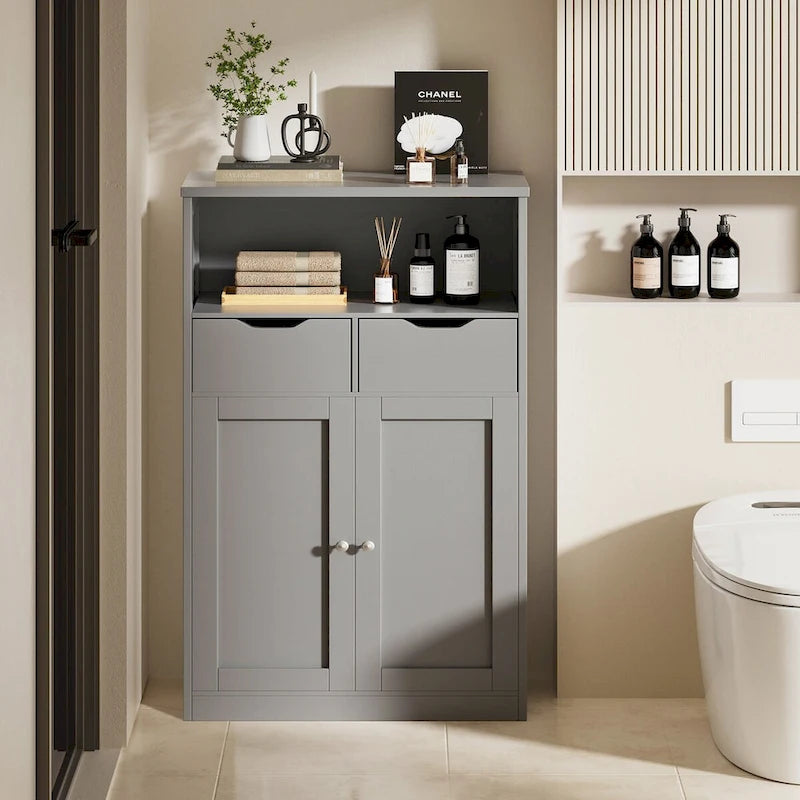 Meuble de rangement de salle de bain autoportant avec 2 tiroirs et armoire de rangement