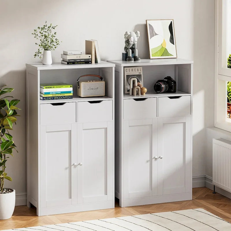 Meuble de rangement de salle de bain autoportant avec 2 tiroirs et armoire de rangement