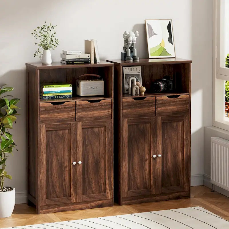 Meuble de rangement de salle de bain autoportant avec 2 tiroirs et armoire de rangement