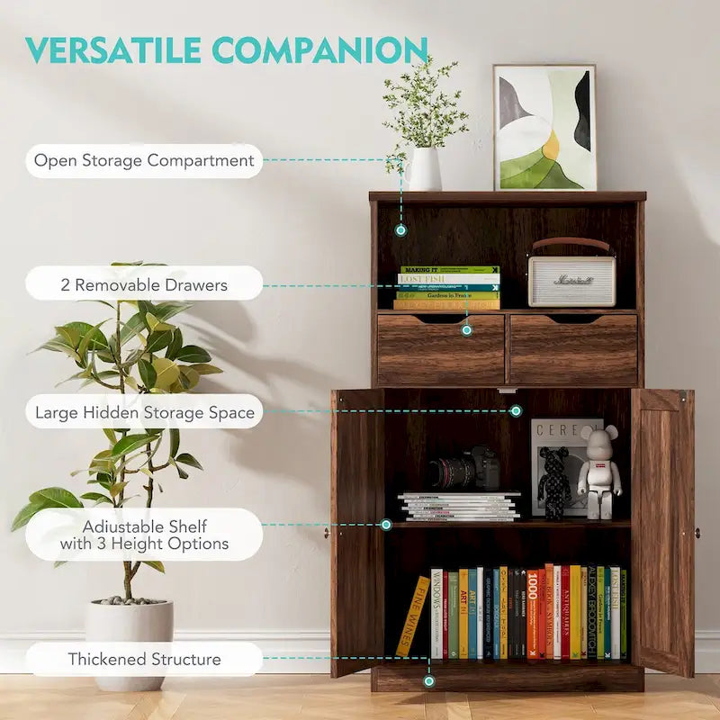 Meuble de rangement de salle de bain autoportant avec 2 tiroirs et armoire de rangement