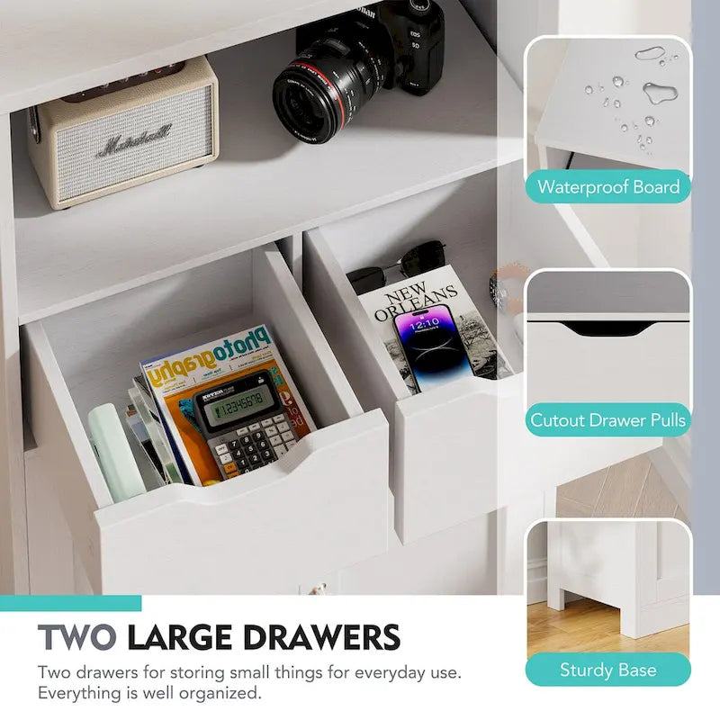 Meuble de rangement de salle de bain autoportant avec 2 tiroirs et armoire de rangement
