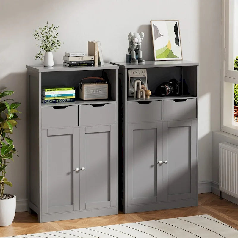 Meuble de rangement de salle de bain autoportant avec 2 tiroirs et armoire de rangement
