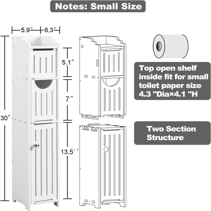 Meuble de Rangement Salle de Bain Meuble de Rangement Étroit pour Petite Salle de Bain - 6,7P x 5,1L x 30H