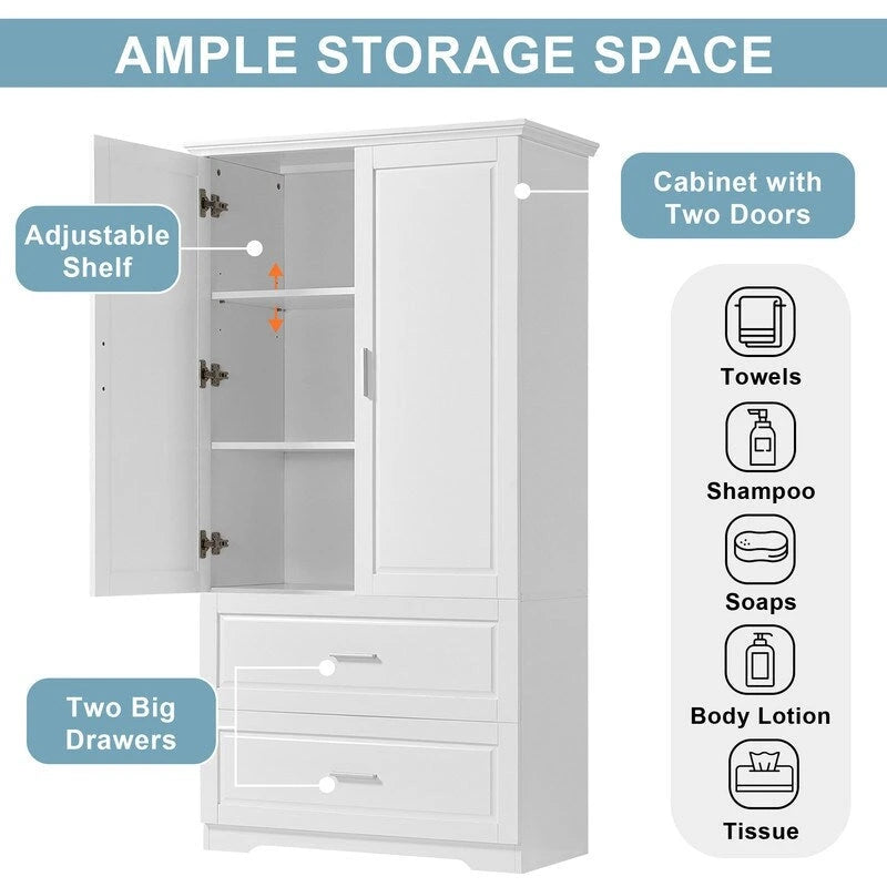 Meuble de rangement large avec 2 portes et 2 tiroirs