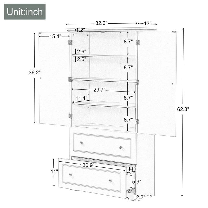 Meuble de rangement large avec 2 portes et 2 tiroirs