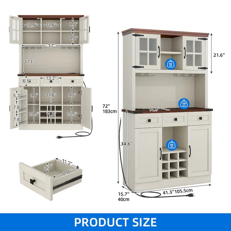 Buffet de cuisine autoportant avec huche 72 pouces