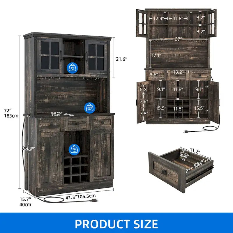 Buffet de cuisine autoportant avec huche 72 pouces