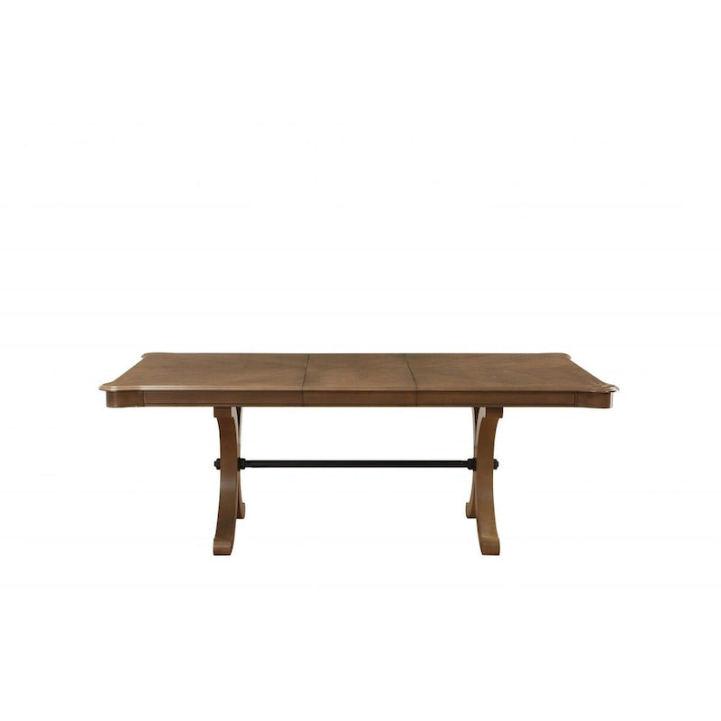 Table à manger à tréteaux en bois massif marron de 64 po avec rallonge amovible