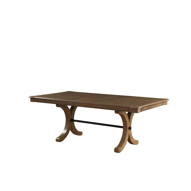 Table à manger à tréteaux en bois massif marron de 64 po avec rallonge amovible