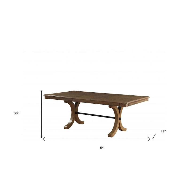 Table à manger à tréteaux en bois massif marron de 64 po avec rallonge amovible
