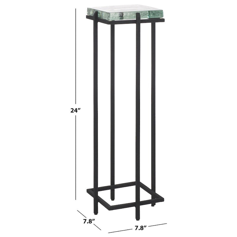 Table d'appoint en verre moulé avec pieds en métal noir - 8Lx8Px24H