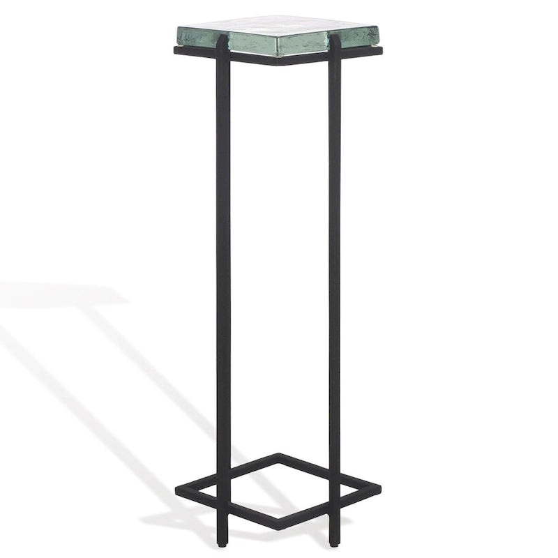 Table d'appoint en verre moulé avec pieds en métal noir - 8Lx8Px24H