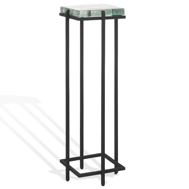 Table d'appoint en verre moulé avec pieds en métal noir - 8Lx8Px24H