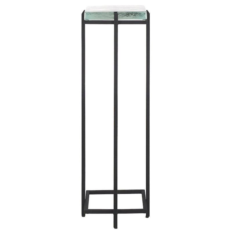 Table d'appoint en verre moulé avec pieds en métal noir - 8Lx8Px24H