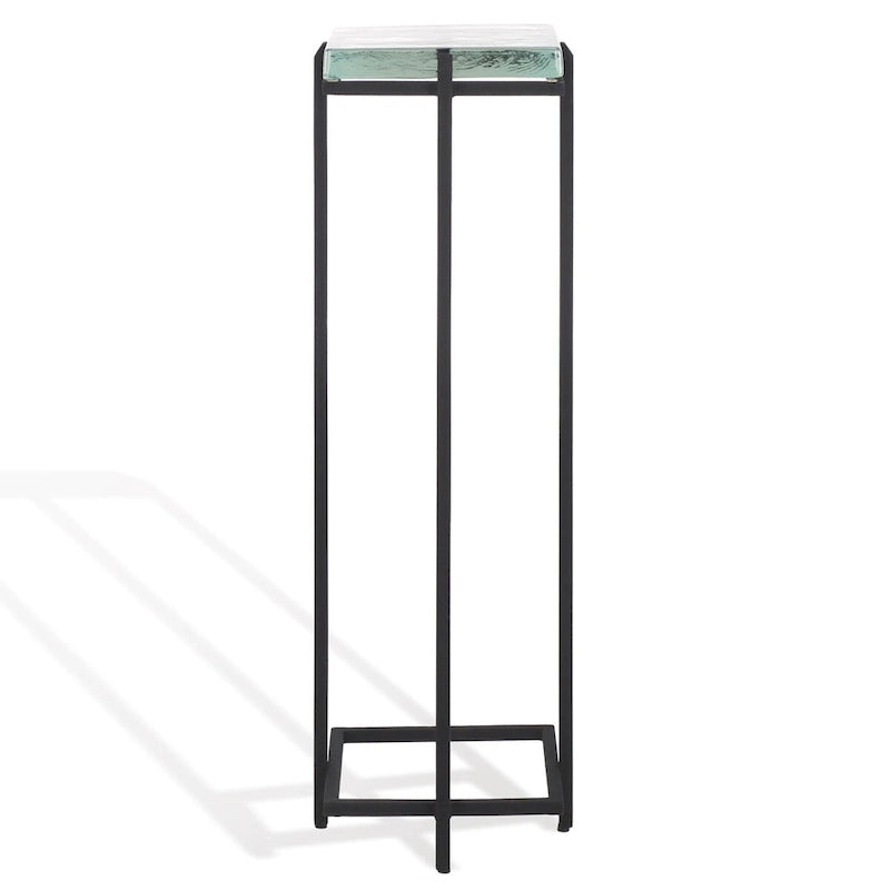 Table d'appoint en verre moulé avec pieds en métal noir - 8Lx8Px24H